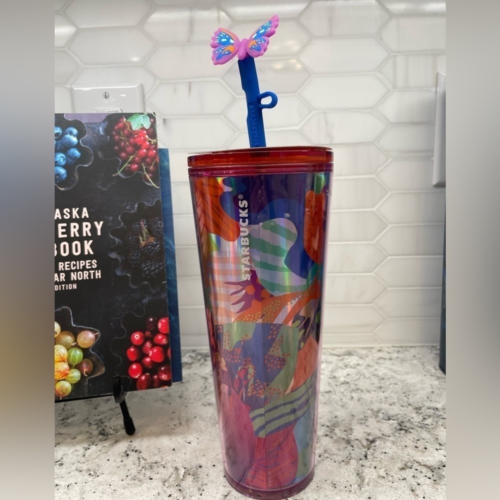 Starbucks Summer 2024 Maximal Butterfly Pattern Straw Topper Tumbler. NWT. Fun! - Picture 2 of 7